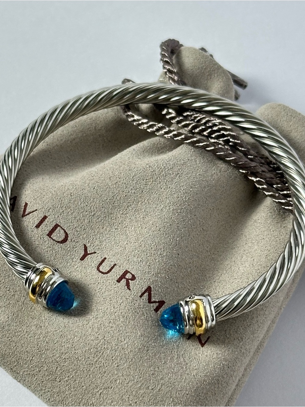 David Yurman 5mm Cable Classics Blue Topaz and 14K Gold Accent Cuff Bracelet